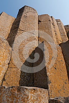 Vertical hexagonal stones at the Giant`s Causeway