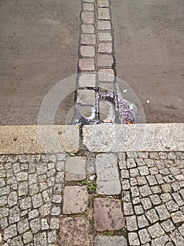 Vertical high angle shot of the paved sidwalk photo