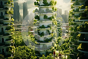 Vertical hydroponic urban farm. futuristic design for maximizing crop yield in limited spaces