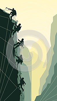 Vertical illustration of alpinists.