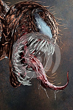 Vertical illustration of the Venom character on a white background