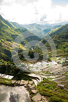 Vertical image of the cloudy day at Batad Rice terraces, Philippines