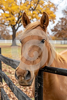 Vertical image of horses grazing in beautiful field with copy space for text and creative content