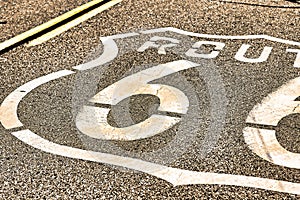 Vertical image of route 66 road leading towards the distant horizon