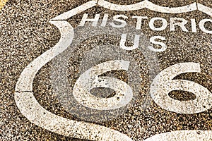 Vertical image of route 66 road leading towards the distant horizon