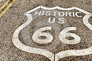 Vertical image of route 66 road leading towards the distant horizon