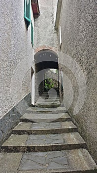 Vertical image of a stairway in Sant& x27;Anna di Stazzema in the province of Lucca