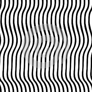 Vertical irregular wavy lines black and white. Vector seamless pattern. Optical Illusion. Perfect for backgrounds.