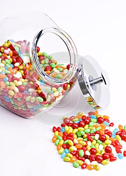 Vertical jar of jelly beans