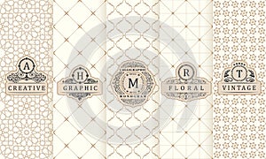 Vertical labels and vintage frames, packaging on seamless background