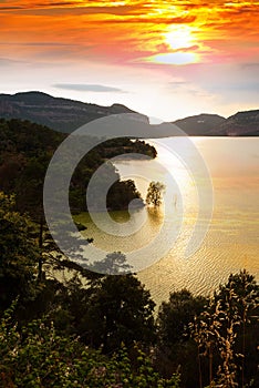 Vertical landscape with mountains lake