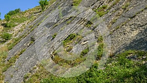 Vertical layers of sedimentary rocks