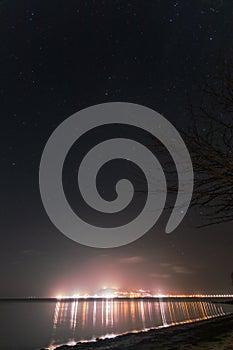 Vertical long exposure shot of the night at the Sandsfoot Beach in Portland, Weymouth, Dorset, UK