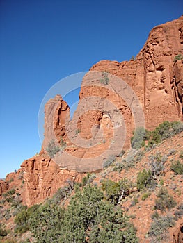 Vertical low angle shot of Airport Mesa in Sedona at sunset in Arizona, USA