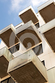 Vertical low angle shot of a residential building in Vita Bjorn, Majorna, Gothenburg, Sweden