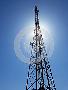 Vertical low angle view of cellular or mobile network tower