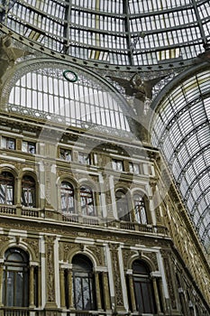 Vertical low angle view of the Galleria Umberto I in Naples in Italy