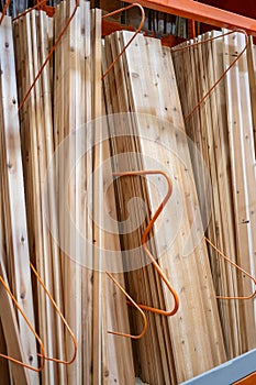 vertical lumber storage racks at a big box warehouse lumberyard