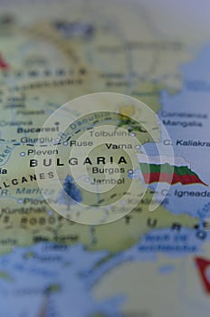 vertical map of bulgaria with the flag of bulgaria, travel concept