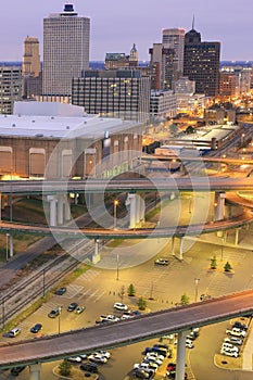 Vertical of Memphis, Tennessee skyline at night