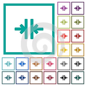 Vertical merge tool flat color icons with quadrant frames