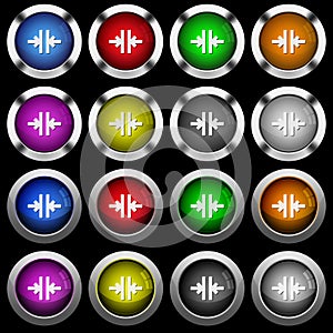 Vertical merge tool white icons in round glossy buttons on black background