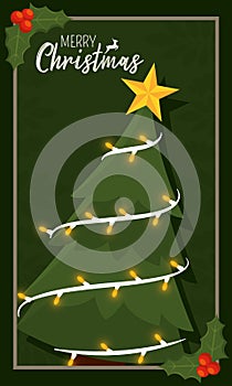 Vertical merry christmas invitational card with tree Vector