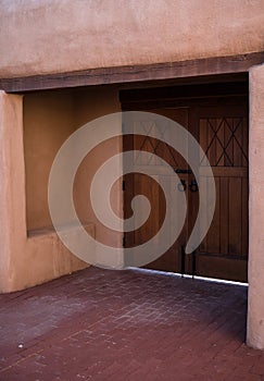 Vertical, Mesilla Bosque pueblo style doorway close up photo