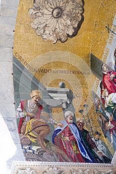 Vertical mosaic detail on St. Mark`s Basilica in Venice.