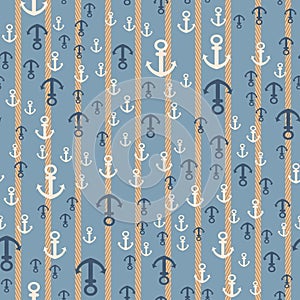 Vertical Nautical seamless pattern with anchors.