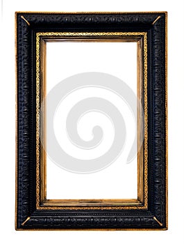 Vertical old black and golden picture frame cutout
