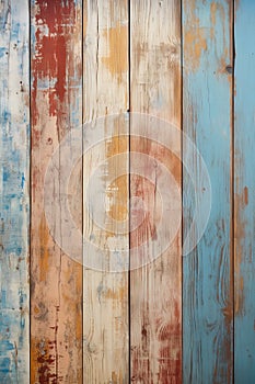 vertical old weathered pastel colored painted wooden board texture wall background, rustic hardwood planks surface