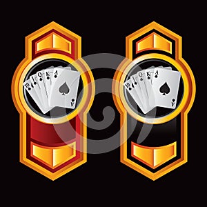 Vertical orange arrows with playing cards