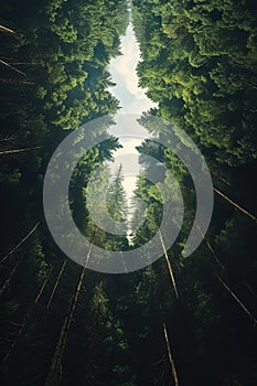 Vertical panorama, vertorama of bright summer forest. With Generative AI technology photo