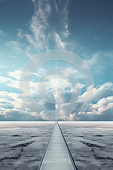 Vertical panorama, vertorama of the pier stretching into the distance of the sea. With Generative AI technology photo