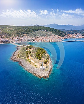 Vertical panorama view to the lighthouse of Gythio, Greece