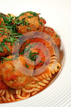 Vertical Of Pasta And Chicken Meat Balls