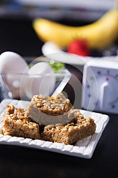 Vertical Peanut Butter Squares With Eggs and Fruits