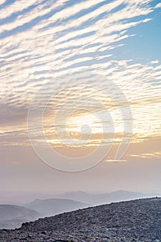 Vertical photo magic morning orange sunrise dawn over holy land judean desert in Israel