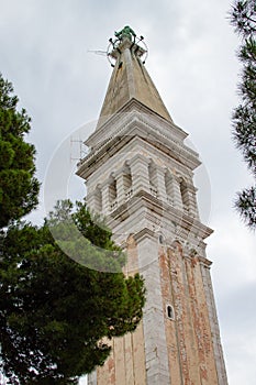 Vertical picture of the bell tower of the Church of St. Euphemia also known as Basilica of St. Euphemia in the old town of