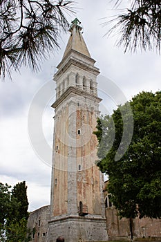 Vertical picture of the bell tower of the Church of St. Euphemia also known as Basilica of St. Euphemia in the old town of