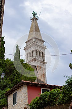 Vertical picture of the bell tower of the Church of St. Euphemia also known as Basilica of St. Euphemia in the old town of