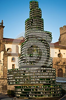 Vertical picture of the Cider Tree monument El Arbol de la Sidra in Cimadevilla, the old town of Gijon, Asturias, Spain photo