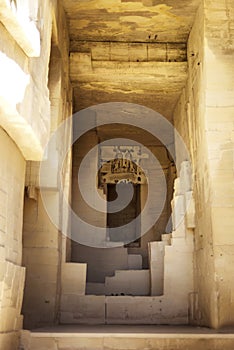 Vertical picture of outdoor part of famous museum Quarries of Light or Carrieres de Lumiere in french located in one of most