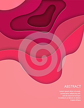 Vertical pink banner with 3D abstract waves background and paper cut shapes.