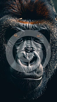 Vertical portrait of angry mountain gorilla male showing teeth