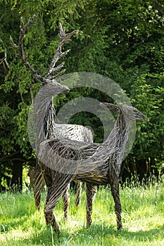 Vertical portrait of red stags from wicker