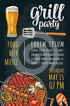 Vertical poster with bbq. Grill party calligraphic handwriting lettering.