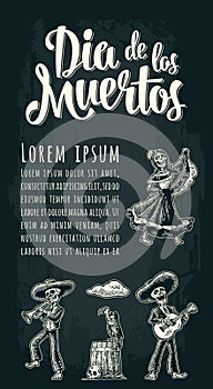 Vertical poster for Day of the Dead. Dia de los Muertos lettering.