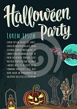 Vertical poster with Halloween party calligraphy lettering.